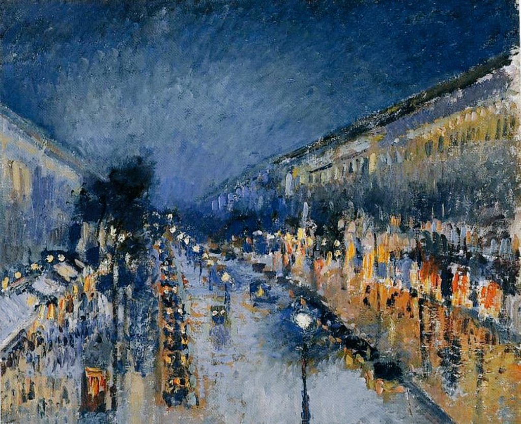 camille pissarro
boulevard montmartre at night, 1897